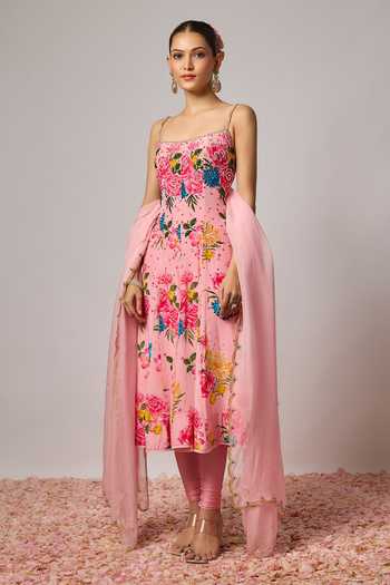 Krishna Padia Floral Hand Embroidered Anarkali Set 