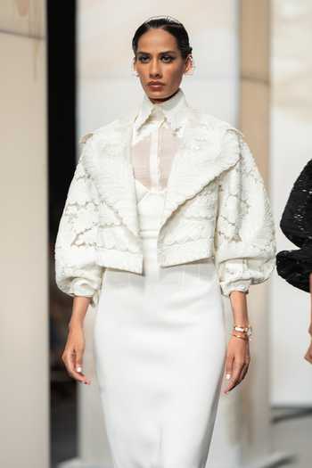 Pankaj & Nidhi Yin Yang Neoprene Bodycon Dress With Encrusted Bomber Jacket