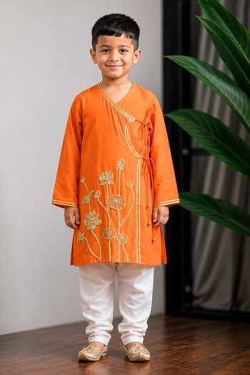 Lil Angels Orange Lotus Kurta Set 
