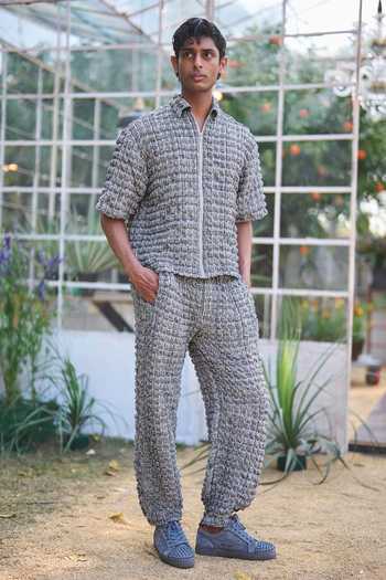 Dash And Dot Bubble Jacquard Knitted Shirt & Pant Set 