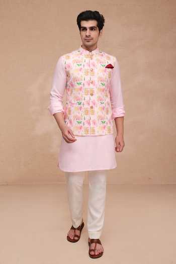 Manish Nagdeo Printed Art Silk Nehru Jacket Set 
