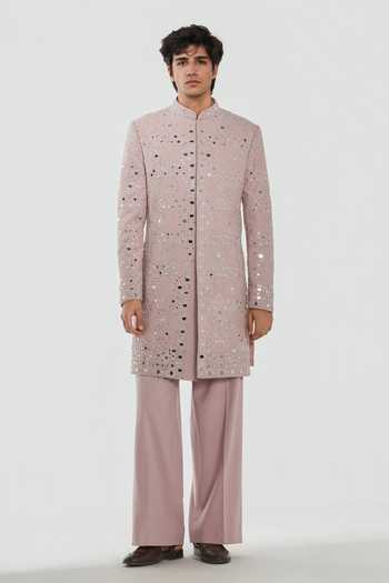 Abhinav Mishra Shrine Cardinal Embroidered Sherwani Set 