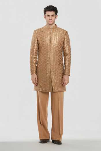 Abhinav Mishra Shrine Antique Gold Embroidered Sherwani Set 