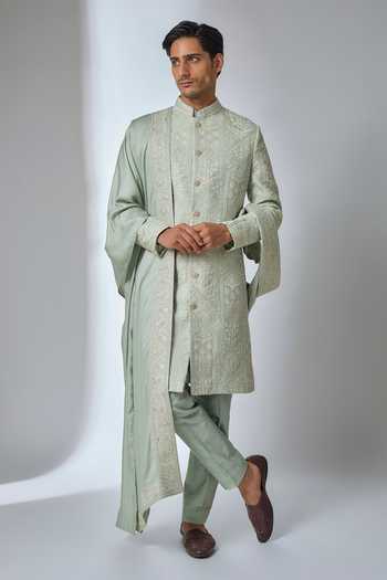 Salil Bhatia Silk Chanderi Embellished Sherwani Set 