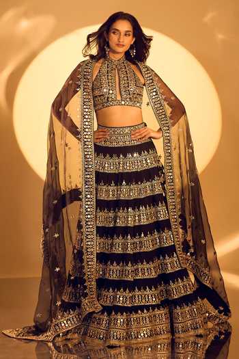 Gopi Vaid Mirror Zari Embroidered Lehenga Set 