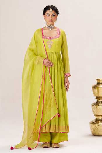 Almaari By Pooja Patel Roop Chanderi Silk Anarkali Kurta & Pant Set 