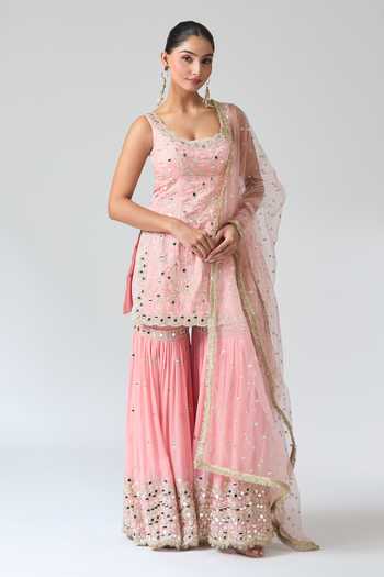 Gopi Vaid Mirror & Thread Embroidered Kurta Sharara Set 