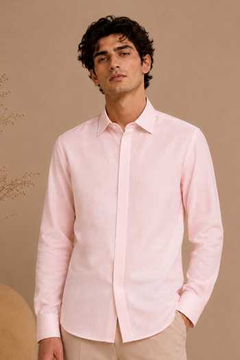 Mayank Modi - Men Baby Pink Bemberg Silk Shirt 