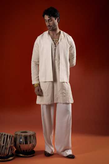 Sanchit Sharma Textured Kurta Set With Bundi 