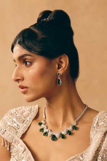 Vivinia By Vidhi Mehra Emerald Teardrop Necklace Set 