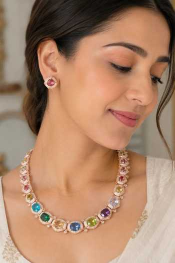 Vivinia By Vidhi Mehra Multi Faux Gemstone Tennis Necklace Set 