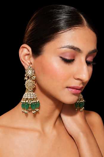 Vivinia By Vidhi Mehra Emerald Green Polki Jhumka Earrings 