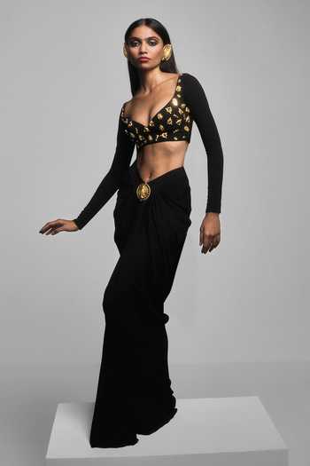 Masaba Siren Mascot Embellished Blouse With Draped Skirt