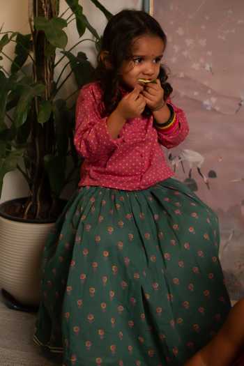 Love The World Today Kopal Polka Dot Print Blouse & Lehenga Set