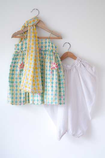 Love The World Today Rasa Monstera Print Kurta & Cowl Dhoti Pant Set