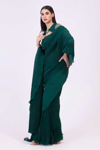 Preeti Mehta Emerald Echo Pre-Draped Saree Set 