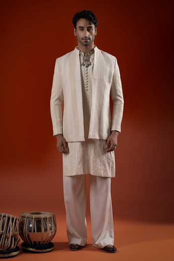 Sanchit Sharma Ivory Layered Kurta & Jacket Set 