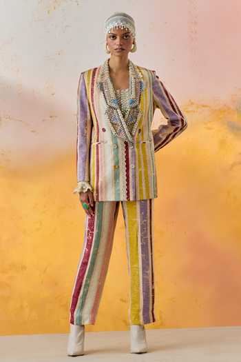 Aseem Kapoor Noori Stripe Print Jacket Skirt Set 