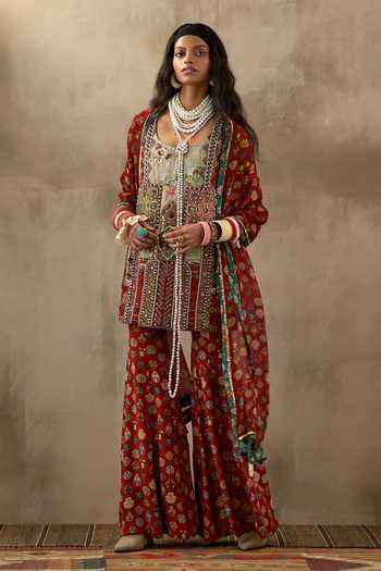 Aseem Kapoor Mehru Afghan Art Work Embroidered Tunic Sharara Set 