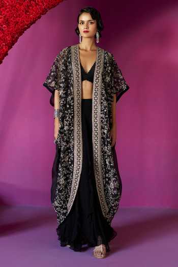 Mrunalini Rao Urvi Resham Embroidered Cape Skirt Set