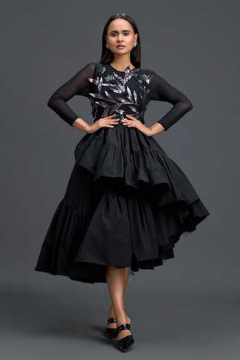 Deepika Arora Sheer Embellished Top & Tiered Skirt Set 