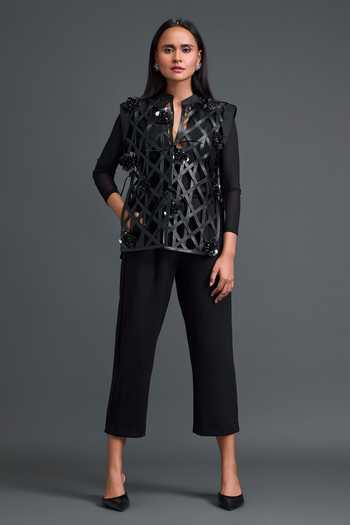 Deepika Arora Layered Embroidered Jacket Pant Set 