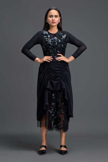 Deepika Arora Mesh Embroidered Top & Skirt Set 