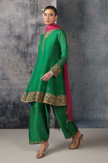 Label Niti Bothra Green Short Pheran Kurta Set 