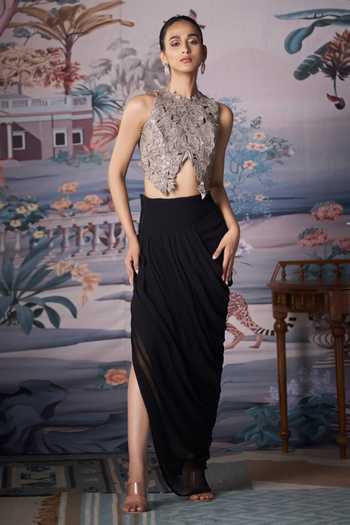 Amrta By Guneet Kondal Cutwork Embroidered Blouse & Skirt Set 