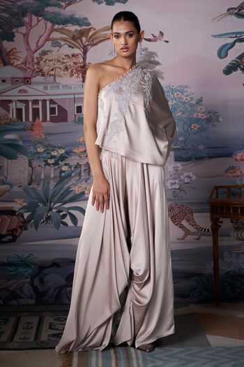 Amrta By Guneet Kondal Embroidered Draped Top & Pant Set 