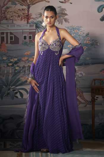 Amrta By Guneet Kondal Bandhani Print Anarkali With Dupatta 