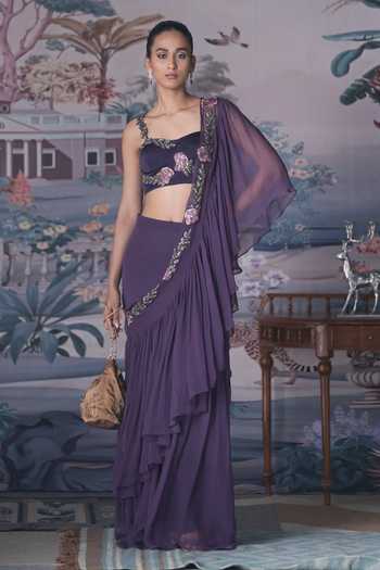 Amrta By Guneet Kondal Ruffle Pre-Draped Saree With Blouse 