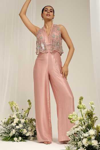 Amrta By Guneet Kondal Bahara Embellished Overlay With Pleated Jumpsuit 