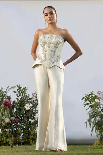 Amrta By Guneet Kondal Evening In Ivory Embroidered Corset & Pant Set 
