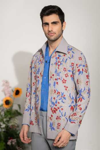 Hilo Design Fleur Grey Embroidered Shacket 