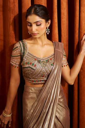 Samyukta Singhania Metallic Pre-Draped Saree With Blouse 