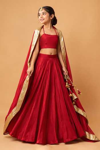 Quench A Thirst Deep Red Zari-Trimmed Lehenga Set