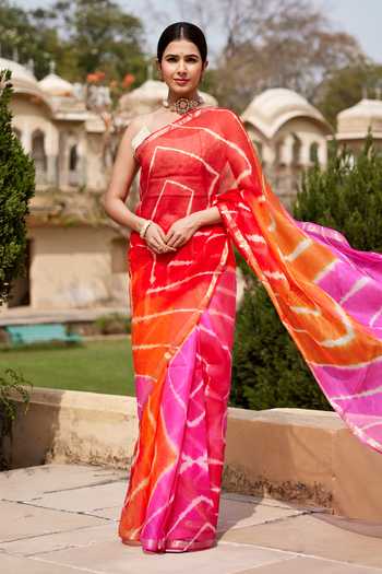 Geroo Jaipur Leheriya Woven Saree With Blouse 