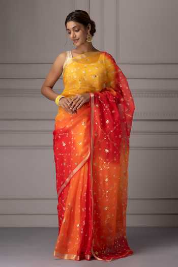 Geroo Jaipur Ombre Embroidered Saree With Blouse 