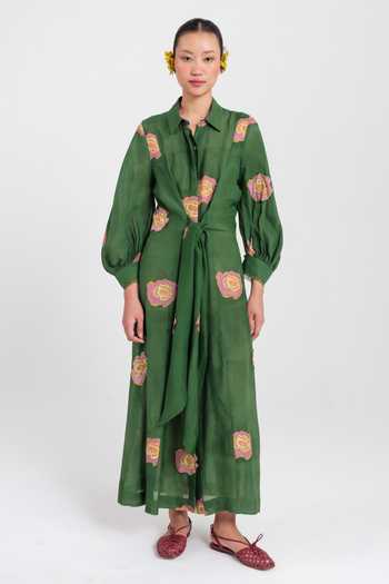 Jodi Muslin Silk Flow Tie-Up Printed Maxi Dress