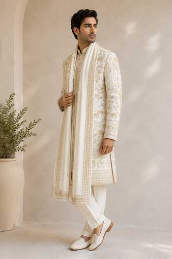 Varoin Marwah Camel Embroidered Sherwani Set 