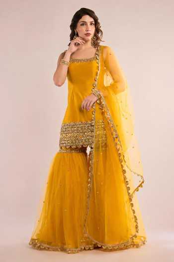 Saina Kapoor Border Embroidered Kurta Gharara Set 