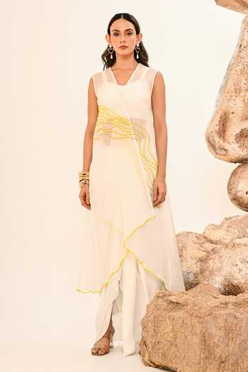 Day And Mood Sheer Jacket & Draped Dhoti Skirt Set 