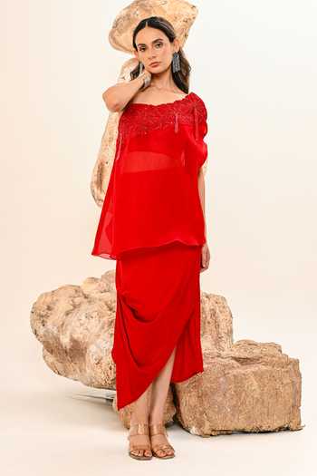 Day And Mood One Shoulder Cape Skirt Set