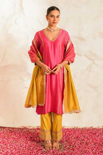 Nidhika Shekhar Kesar Gul Embroidered Kurta Set 