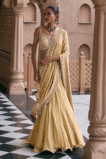 Nidhika Shekhar Suvarna Meher Embroidered Lehenga Saree With Blouse