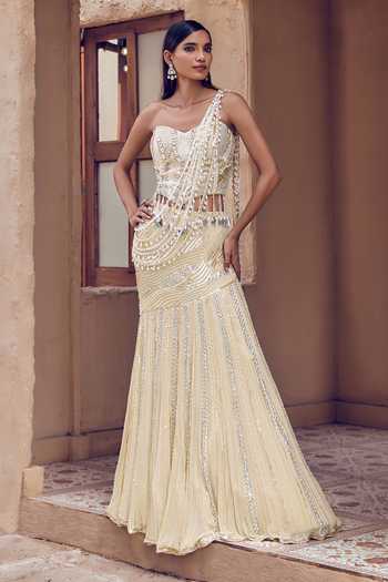 Nidhika Shekhar Muktika Pearl Lehenga Saree With Blouse
