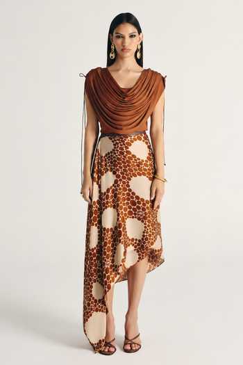 Kamaali Pret Inaya Cowl Neck Top & Skirt Set 