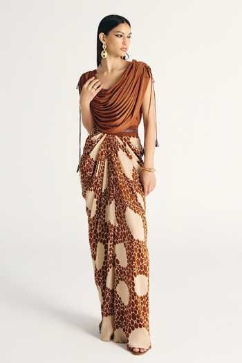 Kamaali Pret Ziva Draped Top & Skirt Set 