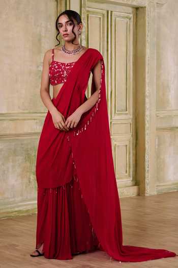Muditaa By Urmila Heer Pre-Draped Saree With Embroidered Blouse 